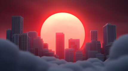 Obraz premium Post Apocalyptic City Silhouette at Red Sunset