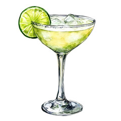 A refreshing margarita cocktail served in a classic glass, garnished with a lime slice, perfect for summer gatherings