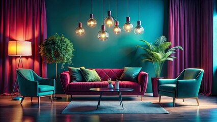 Obraz premium Elegant Living Room Interior with Colorful Accents