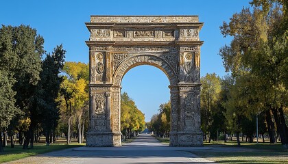 Ancient Arch in Autumn Park
