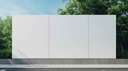 Large blank outdoor billboard standing by roadside with trees in background, ready for advertising content or promotional display in a natural urban setting

