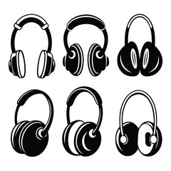 Hand-Drawn Headphones Doodle Set &ndash; 6 Unique Black and White Illustrations