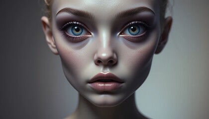 Woman's Face with Blue Eyes and Soft Light Portrait Photography