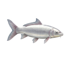 An ogon platinum koi fish with a silvery color all over the body, isolated on a white background 