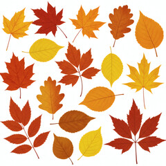 Obraz premium Vibrant Autumn Leaves Collection Red, Orange, Yellow Fall Foliage Illustration