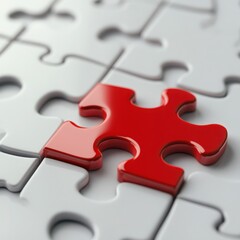 Fototapeta premium Unique Red Jigsaw Puzzle Piece Standing Out on White Background