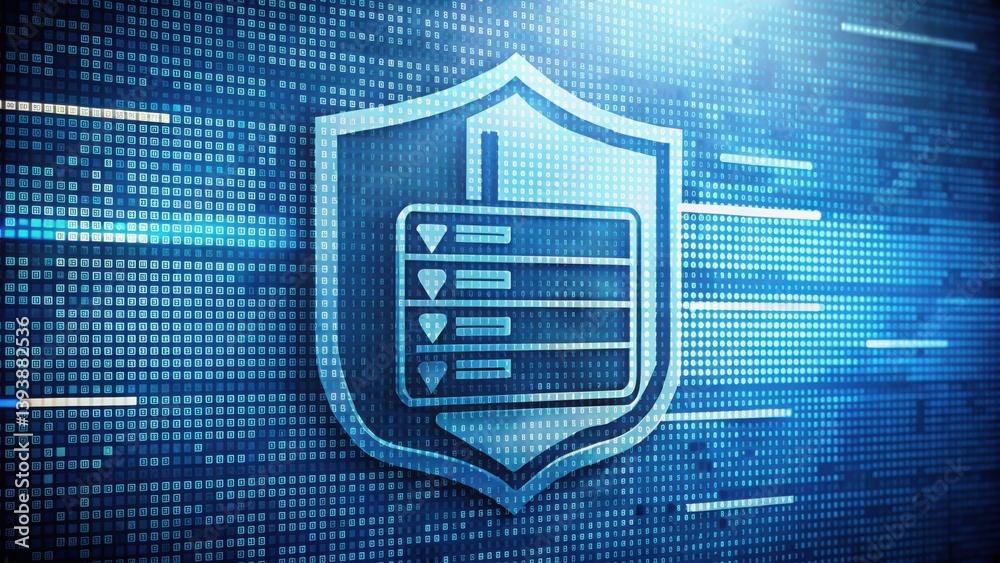 Poster Server Icon Overlaid on Document Background with Digital Elements
