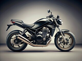 A Sleek Black Modern Motorcycle Studio Shot Against a Neutral Grey Background Capturing Power and Precision in a