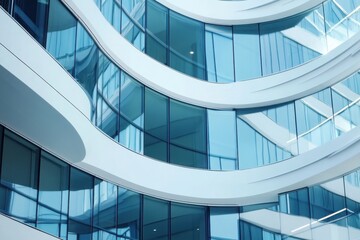 Abstract Modern Architecture: Curved White Facade and Reflective Blue Glass Windows