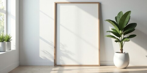 Modern frame mockup, minimalist poster display, wall, illustration