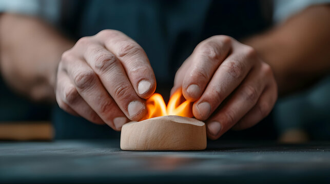 Close-up of Hands Shaping Metal with Fire