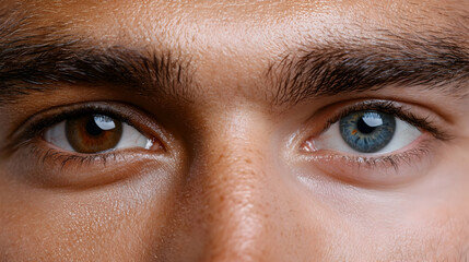 Close Up of Two Human Eyes with Different Colors Brown and Blue