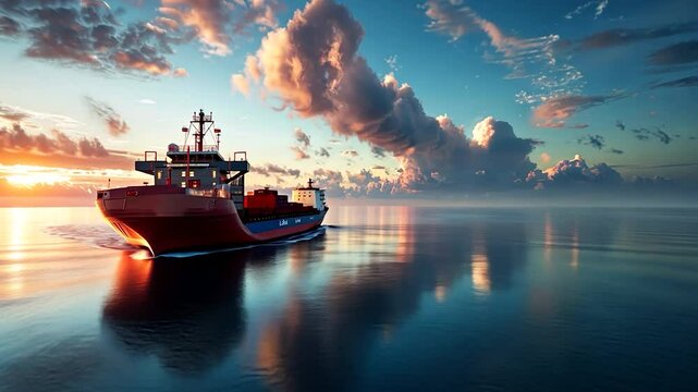 Majestic Cargo Ship at Sunset