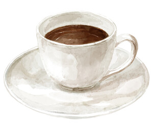 白いカップに入ったブラックコーヒーの水彩イラスト