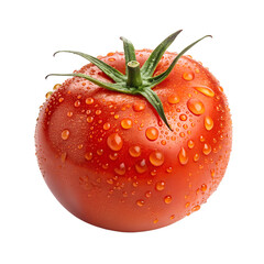 Fresh Ripe Tomato with Water Droplets – Isolated on White Background