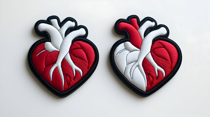 Red and White Embroidered Heart Anatomy Patches