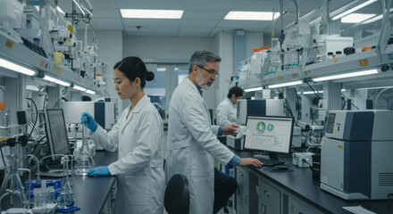 Obraz premium Scientists Collaborating in a Modern Research Laboratory Innovation and Discovery