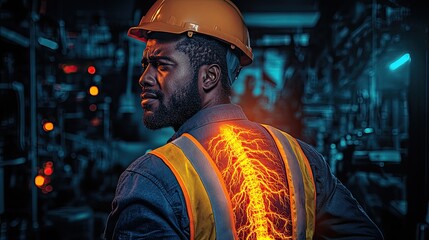 Worker with glowing spinal pain