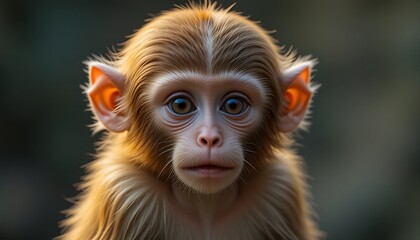 Fototapeta premium Close Up Portrait of a Baby Monkey with Big Eyes and a Curious Expression