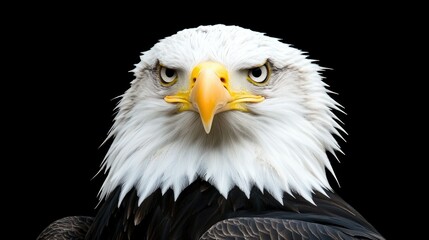 Obraz premium Majestic Bald Eagle Portrait with Intense Gaze on Black Background Capturing Nature's Fierce Beauty