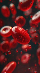 Fototapeta premium Red Blood Cells in Motion, Microscopic View, Dark Background