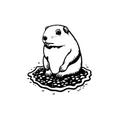 A Whimsical Black and White Illustration of a Small Rodent Sitting Comfortably