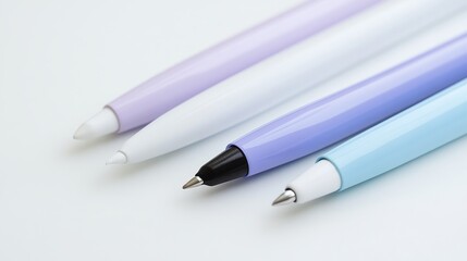 Elegant Collection of Modern Ballpoint Pens in Soft Colors on Minimalist Background