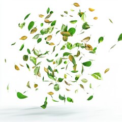 A large pile of leaves is blowing in the wind