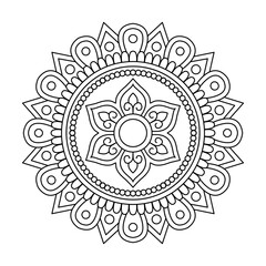 Floral Swirl Mandala in Black and White Coloring Book Page