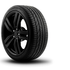 Obraz premium Black tire on a rim, radial design, on a white backdrop with soft shadows and texture