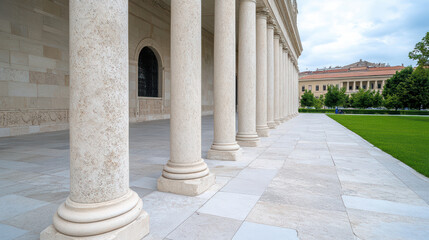 Obraz premium Elegant columns support grand structure, showcasing intricate details and serene atmosphere