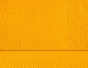 Yellow background studio concrete template rough blank summer loft gold color empty scene, platform...