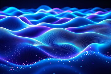 Obraz premium Abstract Blue & Purple Waves Background: Digital Art, Glowing Particles, Modern Design, Futuristic Texture, Ocean-Inspired, Neon Colors
