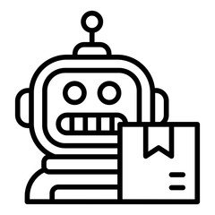 courier bot outline icon with delivery service robot task