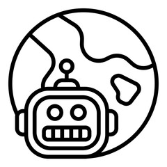 tech helper outline icon with world global robot role