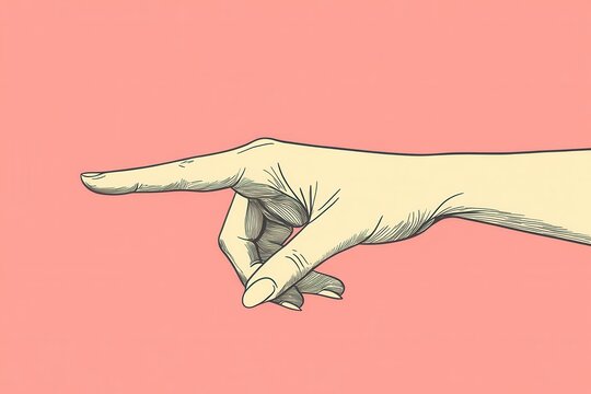 Woman's Hand Pointing, Gesturing Direction: Elegant Pastel Pink Background Illustration -  Hand Gesture, Directional Arrow, Guiding Pointer