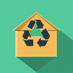 Supply chain and logistics. Cardboard House with Recycle Symbol Illustration