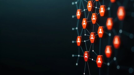 Connected red figures linked in a network on a dark background, symbolizing social connections