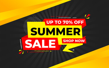 Summer sale Discount banner. summer offer sale banner vector template. Sale label and discounts background, Discount Promotion marketing poster design for web and Social. Vector Illustration.