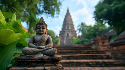 Obraz premium Serene Stone Buddha Statue at Ancient Temple Ruins