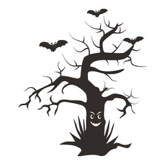 Scary Halloween Tree Silhouette. Isolated Vector Illustration.