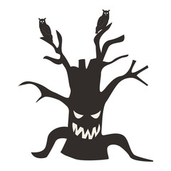 Scary Halloween Tree Silhouette. Isolated Vector Illustration.