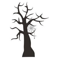 Scary Halloween Tree Silhouette. Isolated Vector Illustration.