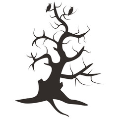 Scary Halloween Tree Silhouette. Isolated Vector Illustration.