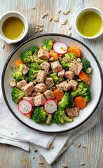 Tuna Salad with Broccoli and Carrots Healthy Eating Concept Close-up