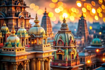 Obraz premium Indias Architectural Tapestry A Stunning Blend of Ancient Temples and Modern Skyscrapers Featuring Exquisite Bokeh