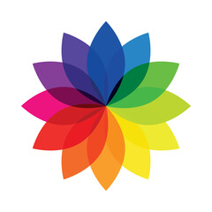 Color wheel showcasing a vibrant spectrum of hues arranged in a flower pattern on a white background for design and artistic inspiration