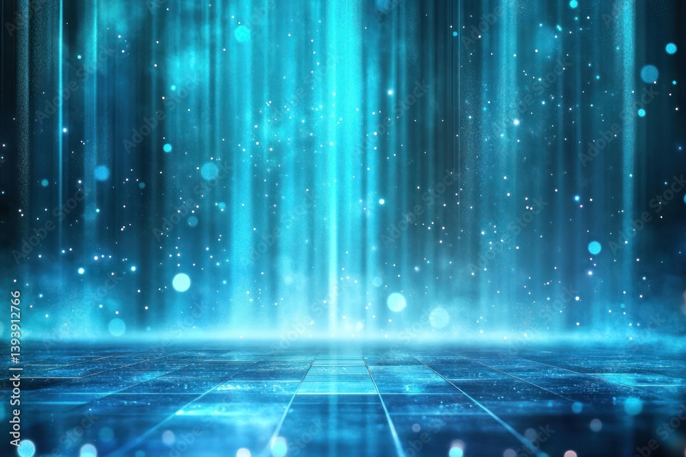 Canvas Prints cyan blue vertical beams of light with futuristic sparkles background technology sparkling.