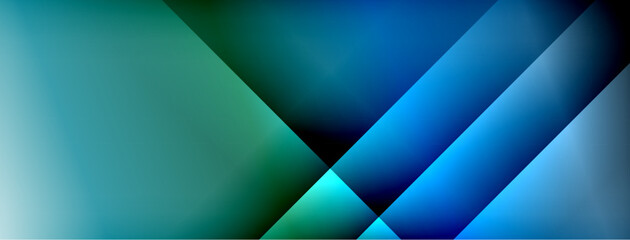 Obraz premium Abstract composition featuring overlapping diagonal bands. Shades range from teal through blue, creating dynamic visual effect. Smooth gradients dominate design.