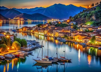 Obraz premium Fethiye Turkey A Captivating Coastal Night Scene Unveiling the Majestic Beauty of the Turquoise Coast